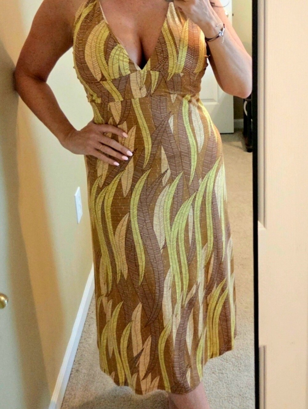 Veronica M Brown and Yellow Halter Midi Dress